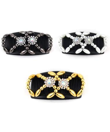 Kitchen-dream Magic Beads Hair Comb Set - 3pcs Elastic Double Clips for Women and Girls Hairstyling - DIY Hair Accessory Tool - Buy Online on GoSupps.com
