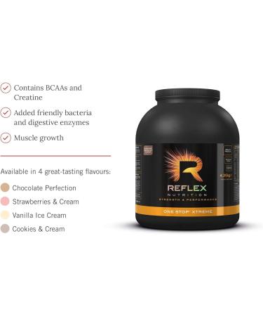 Reflex Nutrition One Stop Xtreme Mass Protein Powder - 55g Protein, 10.3g BCAA'S, 73g Low GI Carbs, 5 000mg Creatine - Salted Caramel 4.35kg - Buy Online on GoSupps.com