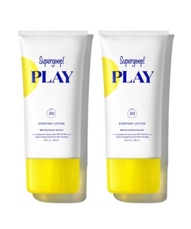 Supergoop! PLAY Everyday Lotion SPF 50, 5.5 fl oz - 2 Pack - Reef-Friendly, Broad Spectrum Sunscreen for Sensitive Skin - Water & Sweat Resistant Body & Face Sunscreen - Clean Ingredients 5.5 Fl Oz (Pack of 2)