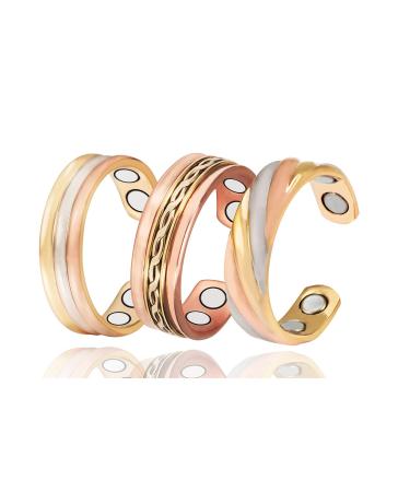 EnerMagiX Tri Tone 3500 Gauss Magnetic Copper Rings for Women or Men 99.95% Copper Ring with 4 Magnets Adjustable Size Women's Day Gift for Mom Wife (CPR-0013 0169 0131)