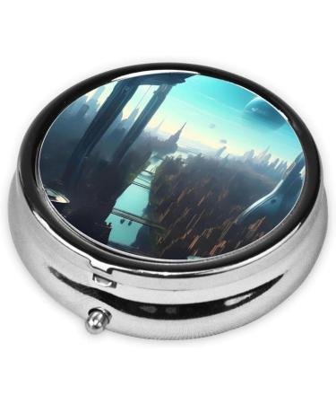 Cities of The Future Round Pill Box - 3 Compartment Portable Travel Organizer for Easy Medication Management - Buy Online on GoSupps.com