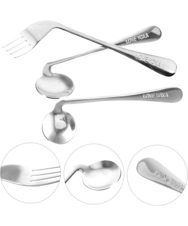 Lurrose Left Handed Cutlery Set - Angled Spoon & Curved Training Fork - Stainless Steel Baby Feeding Utensils - 17x4.5cm Silver - Buy Online on GoSupps.com