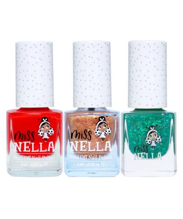 Miss Nella Christmas Glitter Nail Polish Set - Safe Odorless Water-Based 3 Pieces: Green Red & Gold - Perfect for Kids! - Buy Online on GoSupps.com