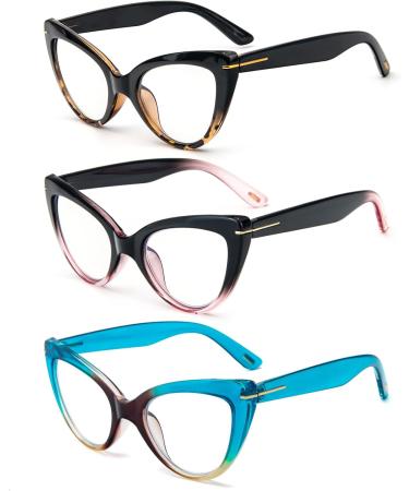 Shop DXYXYO 3 Pack Cat Eye Reading Glasses for Women - Stylish Blue Light Blocking Thick Frames | Black Pink Blue Leopard Designs | 1.0x Magnification - Buy Online on GoSupps.com