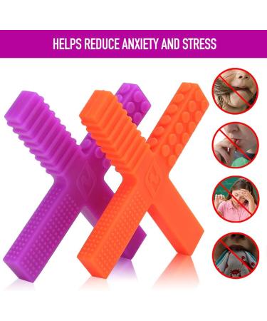 Sensory Chew Stick Toys for Kids with Autism ADHD - 2 Pack Medium Hardness Teething Tubes with 4 Textures - Purple/Orange - Buy Online on GoSupps.com