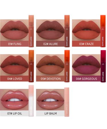 Liquid Lipstick Set - 6 Matt Lipsticks Lip Balm & Oil | Long-Lasting Waterproof Pigmented Nude Lip Makeup Gift Set - Buy Online on GoSupps.com