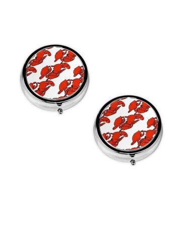 (Red Lobster Print) Round Pill Box 3 Compartment Pill Box Mini Decorative Pocket Purse Portable Travel Medicine Tablet Vitamin Holder Organizer Pill Case