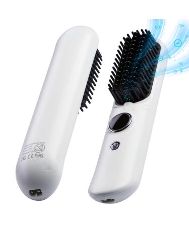 Cordless Hair Straightener Brush PRO 5600mAh Portable Travel Hair Straightener with 9 Temperature Levels Hair Styling and Straightening Brush for Women Anti-Scald Negative Ion Hair Comb White