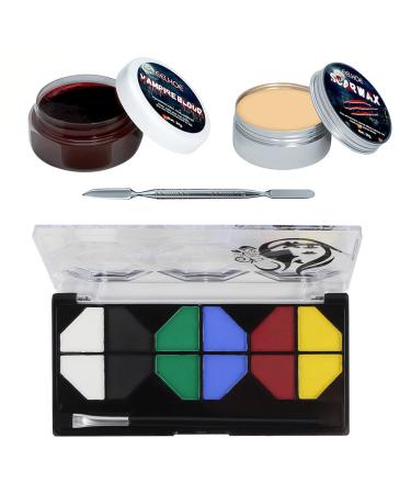 Halloween Makeup kit Special Effects Fake Blood Scar Wax Face & Body Paint 6 Color Water Activated Special Effects Wound Modeling Skin Wax Coagulated Fake Blood Art Painting Birthday Party Halloween Masquerade Makeup Colour 01