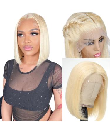 613 Bob Lace Front Wig Human Hair 13X4 hd Blonde Bob Wig Human Hair Pre Plucked With Baby Hair 180 Dentisy Straight Short Blonde Bob Wigs 613 lace frontal wig Brazilian Virgin(613 Bob wig 10inch) 10 Inch 613 Blonde Bob W...