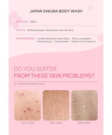 Japanese Cherry Blossom Body Wash 200ml | Moisturizing & Exfoliating Cleanser with 15 Amino Acids for Dry Skin | Hydrate Rough Skin for Men & Women - Buy Online on GoSupps.com