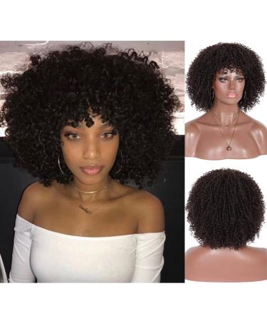 Kalyss 8 Short Kinky Curly Wig for Women - Black Premium Synthetic Afro Wig with Hair Bangs | Natural Curls, Bouncy, Full Look | 150% Density - Buy Online on GoSupps.com