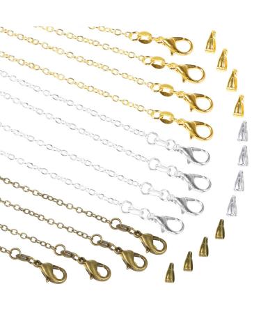 PP OPOUNT 30 Pack Necklace Chains in Gold 18 inch Silver and Bronze Plated Bulk Cable Chain with Pinch Clasp Bails Dangle Charms for Jewelry Making 30 Pack Chains (3 Colors) - Buy Online on GoSupps.com