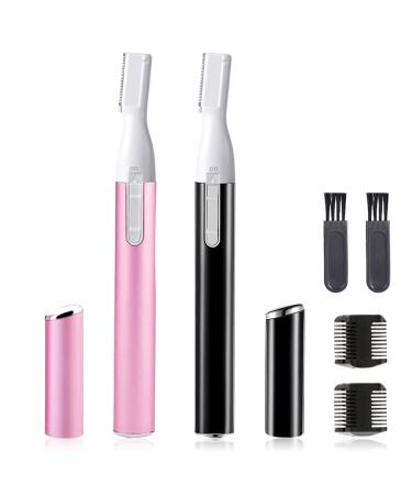 Electric Eyebrow Trimmer for Women, Facial Hair Painless Razor Removal for Men, Mini Epilator for Bikini, Remover for Face, Chin, Peach Puzz, Lips, Body, Arms, Legs, Powered by Battery (not Included) Pink, Black