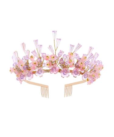 IYOU Princess Wedding Headband Crown Purple Flower Hair Bands Tiaras Crystal Bridal Hair Accessories for Girls