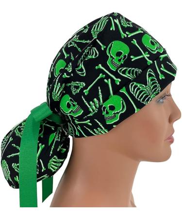 Glow in The Dark Skulls Ponytail Scrub Cap - Bouffant Surgical Hat for Women & Nurses - Buy Online on GoSupps.com