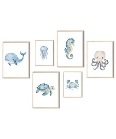 Meinbaby123 underwater world pictures children's room |6 Set DIN A4 and DIN A5 |Wal turtle jellyfish |Children's room decoration sea |Children's room pictures |Gift for birth (underwater world V5)