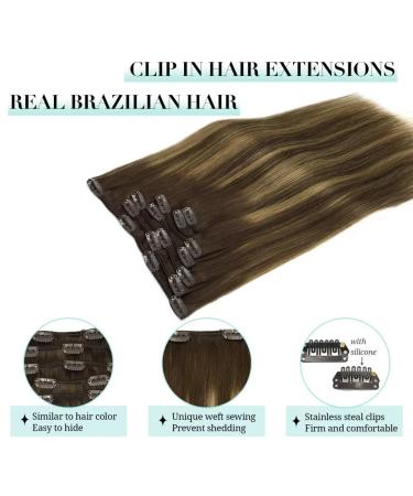 Doores Clip-In Hair Extensions - Balayage Chocolate Brown to Caramel Blonde - 30cm (12 Inch) 80g Remy Real Hair - 7 Pieces #4/27/4 - Buy Online on GoSupps.com
