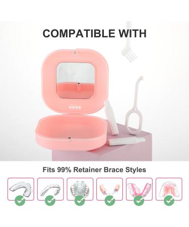 Retainer Case with Mirror Cute Denture Cleaning Box Night Mouth Guard Case Retainer Cleaner Case with Retainer Remover Tool Pink - Buy Online on GoSupps.com