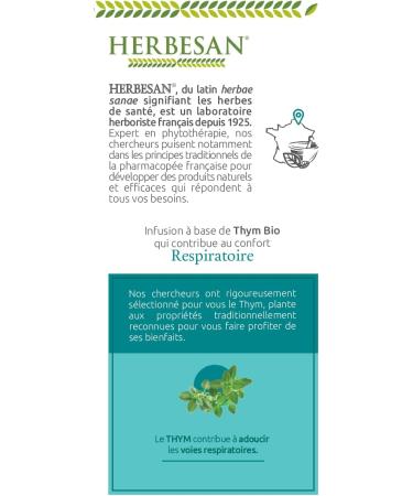 Herbesan Infusion Thyme Respiration Bio 20 Sachets - Buy Online on GoSupps.com