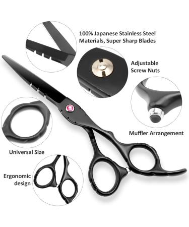 Professional Black Hair Cutting Scissors Set - Stainless Steel Barber Shears for Hairdressing - Salon Thinning Scissors - Perfect Christmas Gift for Mother, Father, Friends - Buy Online on GoSupps.com