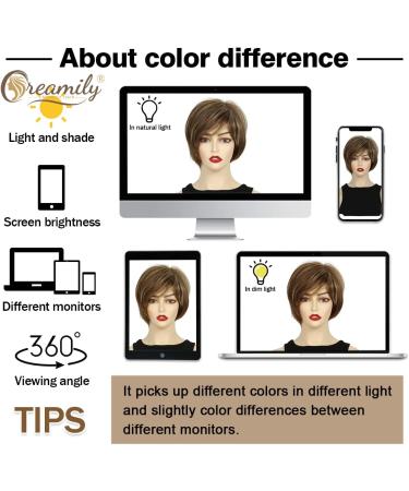Short Brown Pixie Wig for Women - Layered Short Hair with Bangs, Natural Synthetic Fiber - Brown with Blonde Highlights - Buy Online on GoSupps.com
