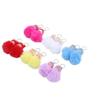 Pssopp Fluffy Fur Doll Keychain Inflated Bright Sleeping Baby Pendant for Handbag (No.892-17)