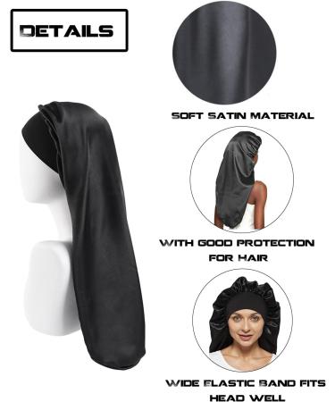 MUFEKUM 3Pcs Long Hair Bonnet Set - Wide Band Satin Night Sleep Cap for Black Hair - Elastic Bonnet for Braids & Curls - Buy Online on GoSupps.com