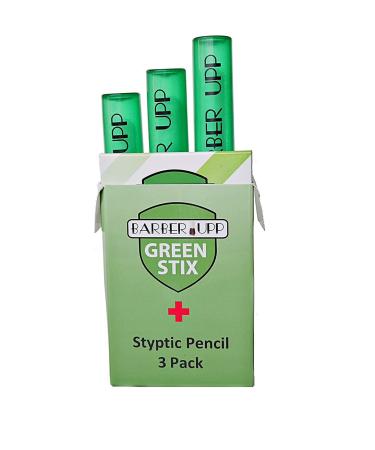 BarberUpp Green Stix + Styptic Pencil Set - Aluminum Sulfate Anti-Bleed Accessories for Shaving Nicks, Razor Cuts, Canker Sore - Block & Stop Bleeding Fast - For Men & Women, 3 Pencils & 20 Sticks