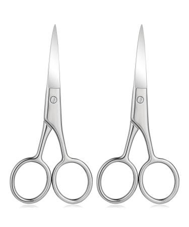 YUXIANLB Nose Hair Scissor 2 Pcs Stainless Steel Small Straight Tip Eyebrow Scissors Multi-Purpose Facial Beauty Grooming Scissors for Hair Eyelashes Nose Eyebrow Trimming Mustache Silver