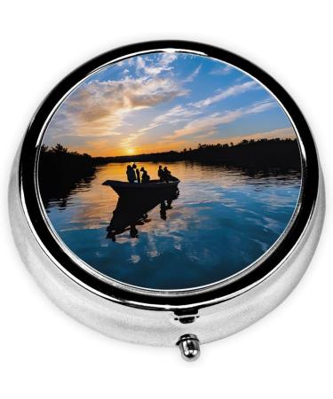 Fishing Scenic Printed Mini Round Pill Box | 3 Compartment Pill Organizer for Travel Home & Office - Portable Medicine Case - Buy Online on GoSupps.com