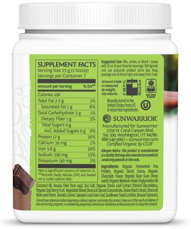 Sunwarrior Clean Greens & Protein Chocolate - 6.17 oz (175 g) | Superfood Nutrition - Buy Online on GoSupps.com