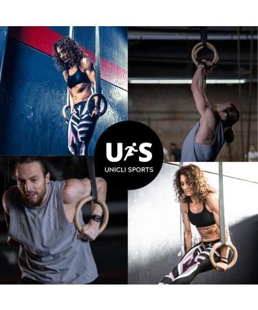 UNICLI Sports Gymnastic Rings with Adjustable Straps - 1.2inch 1500lbs Wooden Olympic Rings - 16.5ft Numbered Straps - Home Gym Full Body Workout - Buy Online on GoSupps.com
