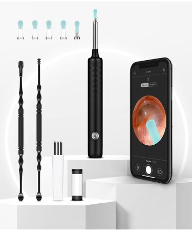 Ear Wax Removal Upgraded Anti-Fall Off Eartips Ear Cleaner with Camera&Built-in WiFi 1296P HD Waterproof Ear Wax Removal Ear Cleaning Kit for Adult Kids and Pets for iPhone iPad Android Smart Phone Black-1296p