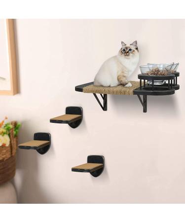 Cat Hammock & Wall Shelves with 3 Steps, Perches, and Food Shelf - Climbing, Scratching Post, and Plush Covered Steps for Indoor Cats - Black - Buy Online on GoSupps.com