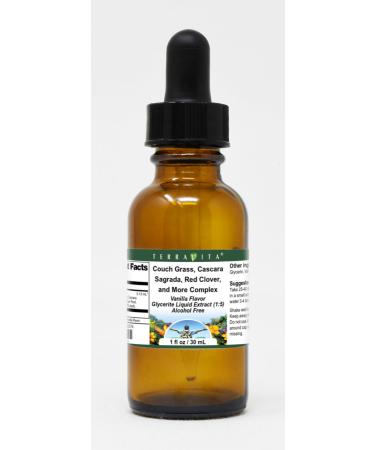 Terravita Couch Grass Cascara Sagrada Red Clover and More Complex Glycerite Liquid Extract (1:5) - Vanilla Flavored (1 oz ZIN: 522574)