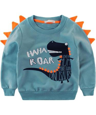 Boys Sweatshirt for Kids Dinosaur Jumper Cotton Casual Top Long Sleeve Pullover T-Shirt Toddler Girls Shirts Baby Clothes 1-8 Years 6-7 Years 03 Blue
