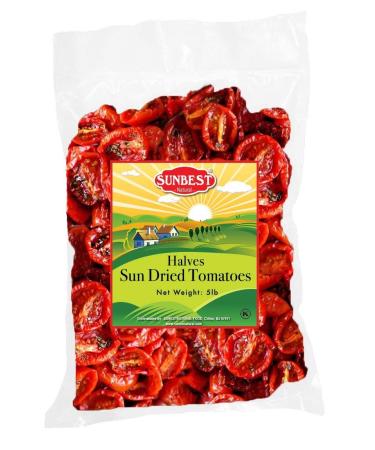 Sunbest Natural - Sun Dried Tomatoes Halves, Ready-to-Eat Tomatoes Fresh Mix, Sun Dried Tomato for Cooking and Snacking, Non-GMO and Kosher Vegan Food Packs, Vegan Gifts in Resealable Bag, 5 lbs