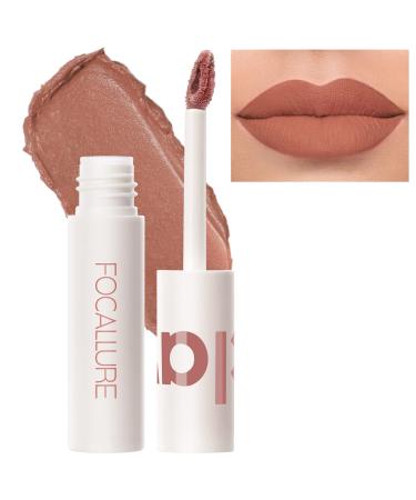 FOCALLURE Velvet Matte Lip Mud, High Pigmented Liquid Lipstick, Dual-use for Lip and Cheek Tint, Satin Finish Lip Color, Smooth Soft Lip Makeup, Quick-Drying, Lightweight, Milk Tea 101 Milk Tea
