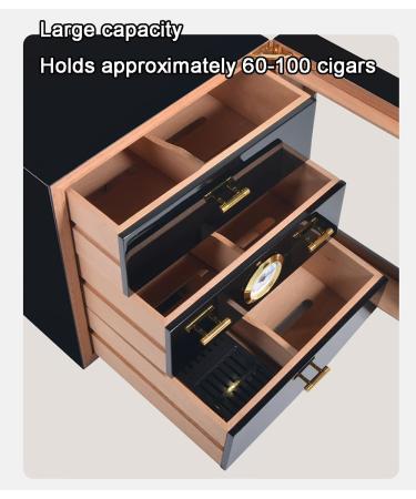 Cigar Humidor with Digital Hygrometer 3 Layer Drawers Cedar Lined Storage Box and Humidifier Holds 50-100 Cigars for Optimal Humidity Control and Preservation Black - Buy Online on GoSupps.com