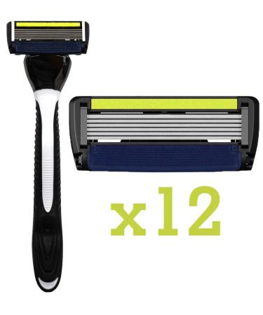 ShaveMOB 6-Blade Men's Razor Kit - Flex Head Handle with Trimmer + 12 Refills | The Caveman Shaving Kit 12 Pack - Buy Online on GoSupps.com
