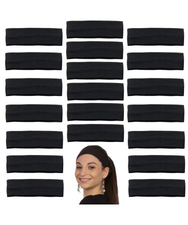 Stretchy Headbands - Yoga Headbands - Sports Headbands - 2-Inch-Wide Black Headband - 20 Pack Cotton Headbands by CoverYourHair 20 pack headbands