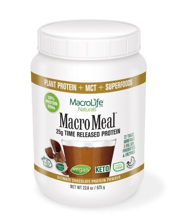 MacroLife Naturals MacroMeal Vegan Chocolate Protein Powder Superfood Greens Probiotics + Fiber Immune Energy Digestive Daily Essentials for Women & Men Gluten-Free - 23.8oz (15 Servings) Chocolate Chocolate 1.49 Pound (Pa