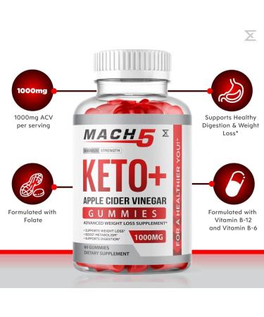 Mach 5 ACV Keto Gummies - Organic Apple Cider Vinegar Advanced Weight Loss Gummies | Vegan & Non-GMO Formula for Men | 60 Gummies - Buy Online on GoSupps.com
