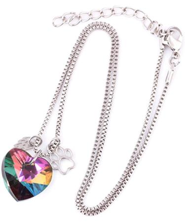 Rainbow Bridge Paw Print And Angel Wing Necklace Rainbow Heart Dog Memorial Necklace Jewelry Gift For Women Colorful Sweater Accessory