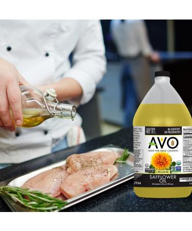 AVO ORGANIC 100% High Oleic SAFFLOWER Oil Frying  Baking  Non-stick Sauting  Salads  Vinaigrette  Marinades  Pan Coating  General Cooking 64 Fl-oz (Half a Gallon)  NO preservatives added  Naturally Processed - Buy Online on GoSupps.com