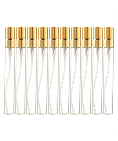 Enslz 10 ml 10 pieces glass spray bottle refillable perfume atomizer mini sample test bottle thin glass vials (gold)