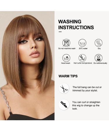 OUFEI Brown Bob Wig with Bangs - Short Synthetic Hair Wig for Women | Perfect for Daily Wear, Parties, and Cosplay - Buy Online on GoSupps.com