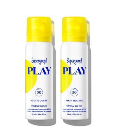 Supergoop! PLAY Body Mousse SPF 50 with Blue Sea Kale - 3 oz Pack of 2 - Broad Spectrum Whipped Sunscreen for Sensitive Skin - Fun to Apply - Great for Active Days
