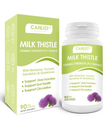 CANLIST Milk Thistle Capsules 1000mg Potent 9:1 Extract Liver Health Support Detox & Cleanse Antioxidant & Gut Health Non-GMO Gluten-Free 90 Capsules